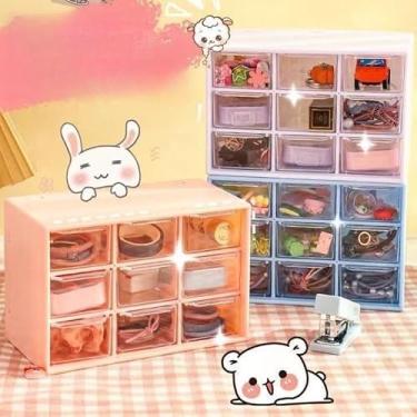 Imagem de Organizador de mesa com 6 ou 9 gavetas transparentes, perfeito para guardar cosméticos, joias e artigos de papelaria(9 Gaveta Aleatorio Kit 3)
