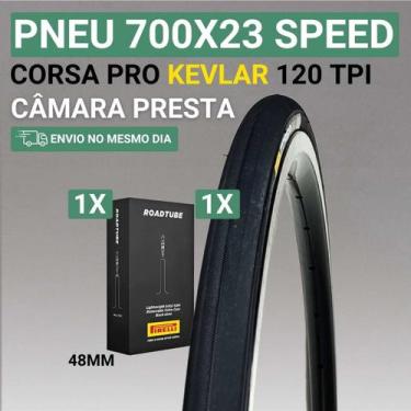 Imagem de Pneu Aro 700x23 Speed Corsa Pro Kevlar Pirelli 120 Tpi, 1 Pneu +1 Câma