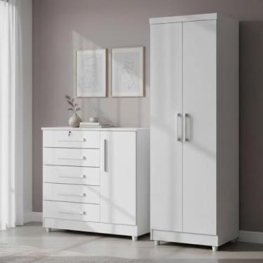Imagem de Kit Cômoda 5 Gavetas Com Armário Multiuso Design Moderno