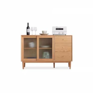 Imagem de Armário buffet de madeira maciça aparador nórdico para sala de jantar aparador moderno minimalista carvalho microondas armários de armazenamento de cozinha aparador