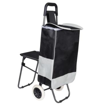Imagem de Carrinho De Compras Dobrável C/Rodas E Assento Reforçado(PRETO)