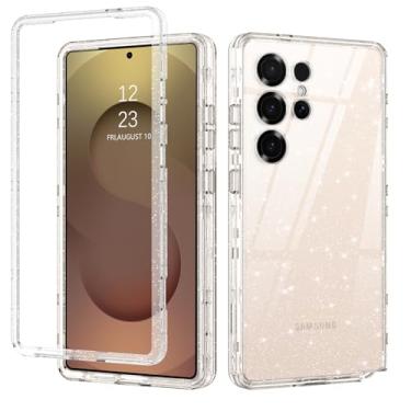 Imagem de DUEDUE Capa para Samsung Galaxy S25 Ultra, com glitter, resistente, híbrida, rígida, resistente, à prova de choque, transparente, capa protetora brilhante para Galaxy S25 Ultra, transparente/glitter