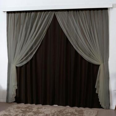 Imagem de Cortina Sala Quarto Blackout Voal Trilho Comum 3M Tabaco