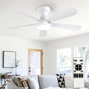 Imagem de Depuley Ventilador de teto pequeno com luzes: Ventilador de montagem embutida de 106 cm com luz e controle remoto - Ventiladores de teto brancos de baixo perfil reversível motor CC silencioso para