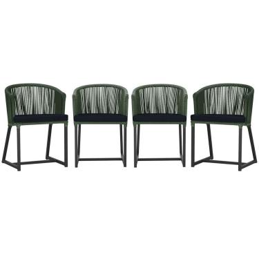 Imagem de 4 Cadeiras De Jantar Noronha Preta Corda Náutica E12 Trama Verde