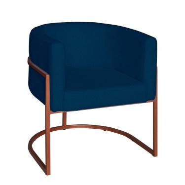 Imagem de Poltrona Base Industrial Bronze Sala De Estar Lety Veludo S05 - D'rossi Cor Azul Marinho