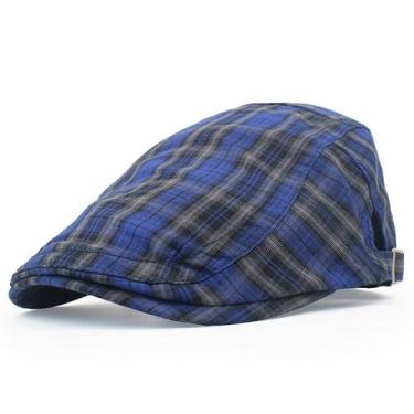 Imagem de Chapéu Gatsby Newsboy com boné plano, xadrez azul/preto para homens - 