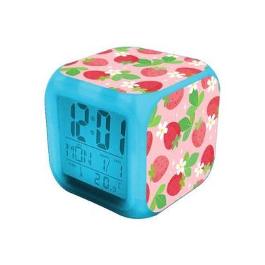 Imagem de Despertador LED de morango que muda de cor, design quadrado - yiweisai
