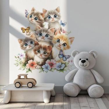 Imagem de Adesivos de parede Cute Kitten Cat Butterfly PVC 60x40cm - yiweisai