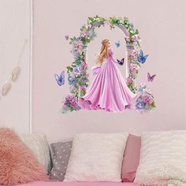 Imagem de Adesivo de parede Aquarela Princesa com Borboleta PVC 30x60cm - yiweis