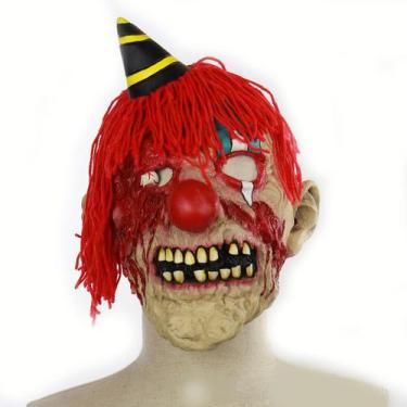 Imagem de Máscara de palhaço, látex, capa facial, cosplay, cabelo vermelho - yiw