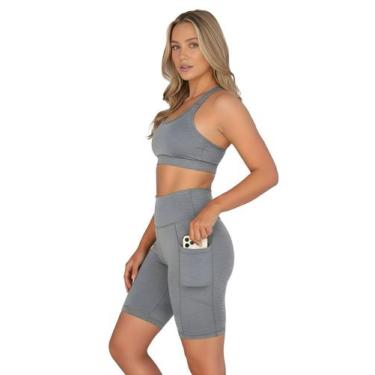 Imagem de Bermuda Fitness Feminina Com Bolsos Laterais Para Celular Cor:CinzaTam