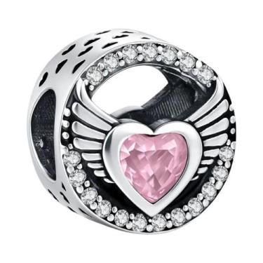 Imagem de Pingente De Coração Rosa Em Prata Esterlina Para Mulheres, Contas Para