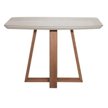 Imagem de Mesa de Jantar Retangular Bennett com Vidro 115 cm Natural com Off Whi