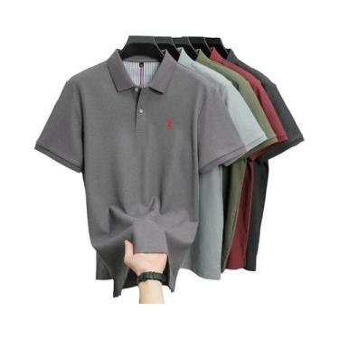 Imagem de Camisa Polo Masculina De Algodão Respirável Com Bordado, Manga Curta, 