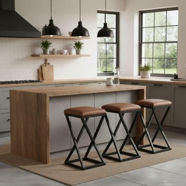 Imagem de Kit 3 Banco Banqueta 80 Cm Alta Bancada Gourmet Bistrô Corino Marrom