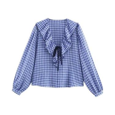 Imagem de Camisa Feminina De Manga Longa Com Estampa Xadrez Vermelha, Outono 202