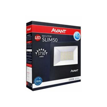 Imagem de Refletor Led Slim 50w 6500k Branco Frio Ip65 A Prova Dágua Preto - ava