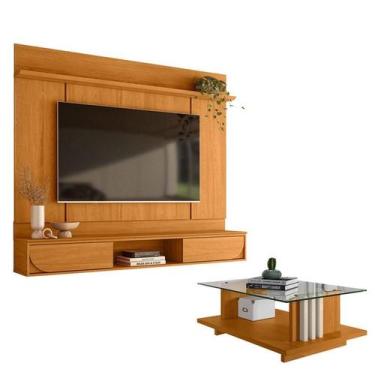 Imagem de Painel para Tv Aura Cinamomo com Mesa de Centro Frizz Cinamomo Off Whi