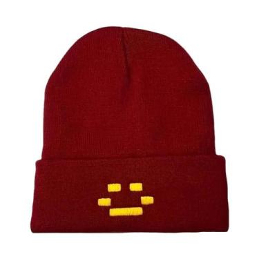 Imagem de Gorro Unissex Bordado Em Tricô Quente Vermelho E Preto Moda Outono Inv