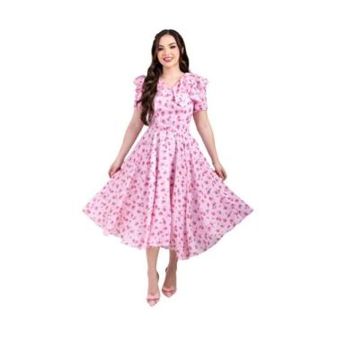 Imagem de Vestido Soltinho Godê Moda Evangelica Verão Lançamento - ZAMPA, Rosa c