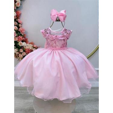 Imagem de Vestido Infantil Rosa com Babados e Renda - Tamanhos Variados - no-bra