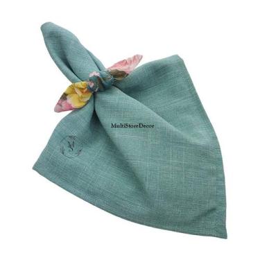 Imagem de KIT 04 Anel Argola Porta Guardanapo Lacinho Floral Verde Tiffany - Mul