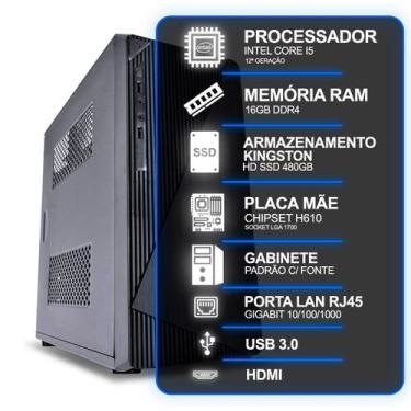 Imagem de Computador Desktop, Intel Core I5 12ª Geração, 16GB RAM, HD SSD 480GB,
