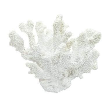 Imagem de Escultura Coral Resina Branco Menor Decorativo Detalhes Real - LUXdéco