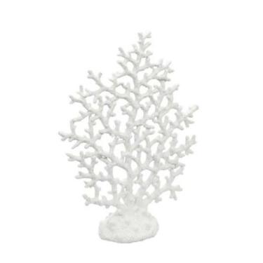 Imagem de Escultura Coral Ramos em Leque Resina Branca e Base Acrilica - LUXdéco