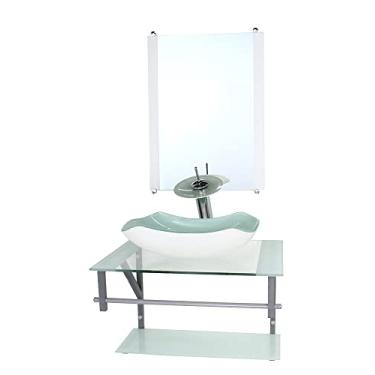 Imagem de GABINETE DE VIDRO PARA BANHEIRO 60CM AC CUBA ABAULADA BRANCO COM TORNEIRA CASCATA