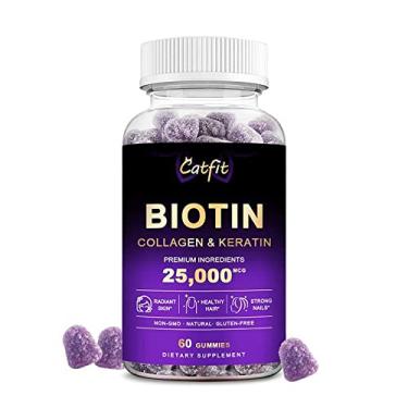 Imagem de Goma biotina - cabelo saudável, pele e unhas - vegetariano, não OGM, suplemento de crescimento capilar - rico em vitaminas - goma com sabor a mirtilo - 60 cápsulas