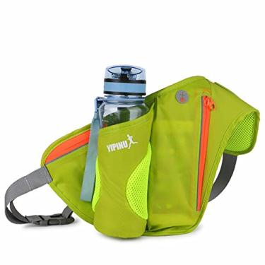 Imagem de Cinto de corrida de caminhada feminino masculino maratona jogging mochila de cintura de ciclismo com fone de ouvido à prova d'água ajustável pochete fino (sem garrafa de água), verde, 46,5 cm