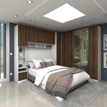 Imagem de Quarto Completo de Canto Casal com 6 Módulos e Vidro Reflecta Prime Plus Luciane Móveis