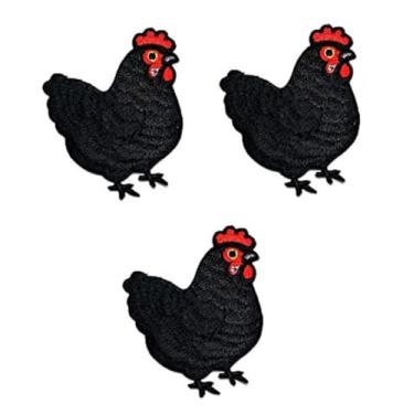 Imagem de Umama Conjunto de 3 apliques de ferro de galinha preta sobre costurar em apliques de galinha galinha galo animal fazenda desenho animado emblema bordado patch decorativo artesanato fantasia ou present