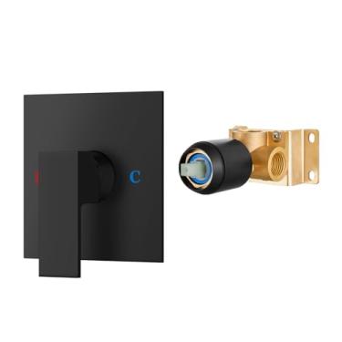 Imagem de Airuida Válvula de manípulo de chuveiro quadrada de função única rosca fêmea montagem na parede torneira de latão chuveiro válvula áspera banheiro kit de acabamento de alça única 14 cm placa de