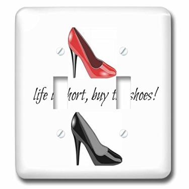 Imagem de 3dRose lsp_172388_2 Life is Short Buy The Shoes, Imagem de sapatos, Capa de interruptor de luz preta com letras