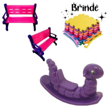 Imagem de Banco Plástico Infantil + Gangorra Nhoca e 4 Tatames 50x50 - valentina