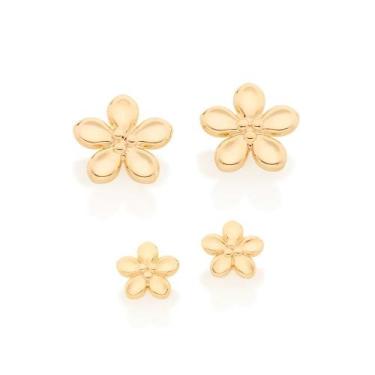 Imagem de Brincos Rommanel Fol Kit Flores Tamanhos Diferentes 526423, Dourado