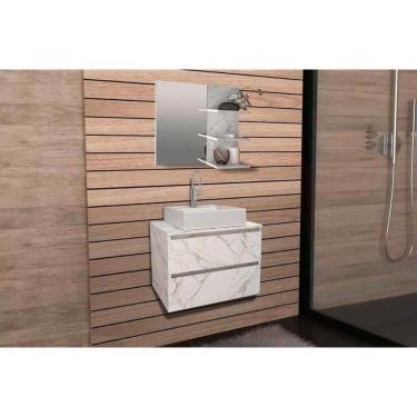 Imagem de Armário c/ Balcão Banheiro Suspenso BN3607 s/Cuba 60cm e Espelho BN3608 Mármore Branco - Tecno Mobili