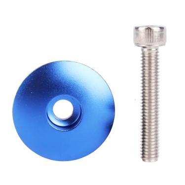 Imagem de YANRUHFL Tampa superior do fone de ouvido de ciclismo de liga de alumínio de 3,8 cm com parafuso de aço inoxidável M6 x 35 mm (azul)