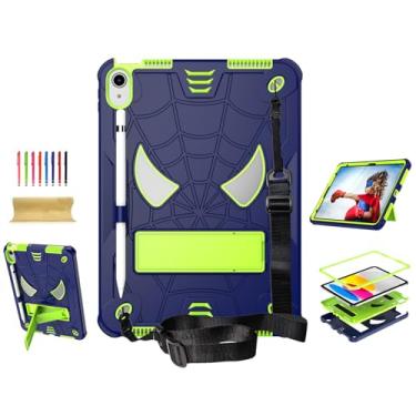 Imagem de Dteck Capa rígida para iPad Air (3ª geração) 2019/iPad Pro (versão 2017) de 10,5 polegadas com suporte, alça de ombro/película protetora de tela/caneta incluída, capa infantil aranha fofa à prova de