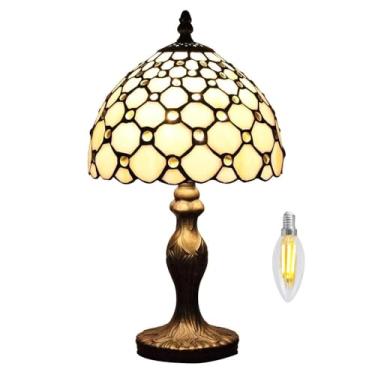 Imagem de Vesbiela Luminária De Mesa Estilo Tiffany 8'', Branca, Para Quarto, Escritório, Casa, Vitral
