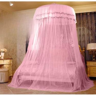 Imagem de Mosquiteiro para Teto Casal - Estilo Indiano com Elástico | Proteção Antimosquitos(ROSA)