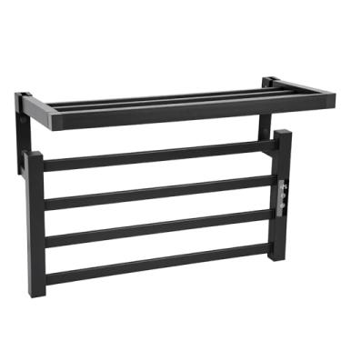 Imagem de Dawot Aquecedor De Toalhas Com 4 Barras E Prateleira Superior, Temporizador Elétrico Parede Controle Temperatura, Fio/Plug-In Trilhos Quentes Para Banheiro, Cinza