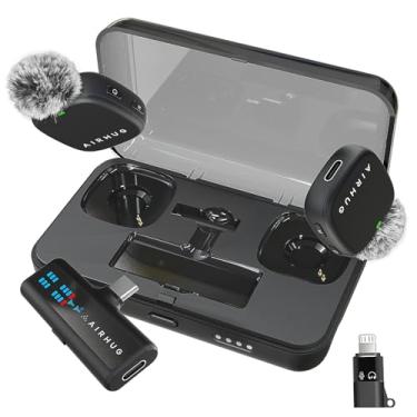 Imagem de AIRHUG Microfone Lavalier sem fio para iPhone/Android/PC, bateria 60H, 48 kHz 24 bits, plug-play Lightning/USB-C, 3 modos de gravação, microfone de lapela para Vlog, YouTube, entrevista