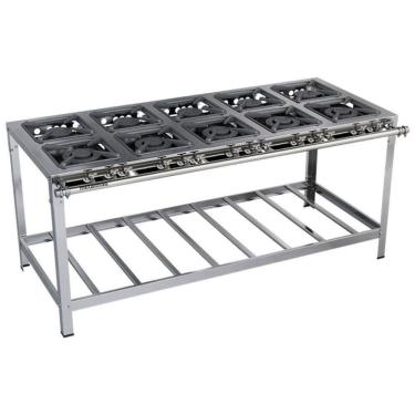 Imagem de Fogão Industrial Stori Premium 10 Bocas 30x30 M17 Aço Inox 430 Metalmaq Fogão Baixa Pressão