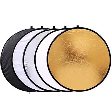 Imagem de Rebatedor de Luz Fotográfico 5 em 1 Para Fotografia Circular Redondo Disco Circulo Refletor Prata Dourado Branco (80cm)