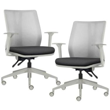 Imagem de Kit 2 Cadeiras de Escritório Giratória Diretor Flow F02 Base Cinza Lin