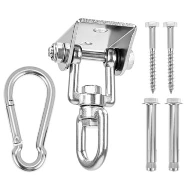 Imagem de QWORK Kit de suspensão de rede de aço inoxidável 304 - capacidade de 453 kg, gancho giratório giratório de 360°, para saco de pancadas, ioga